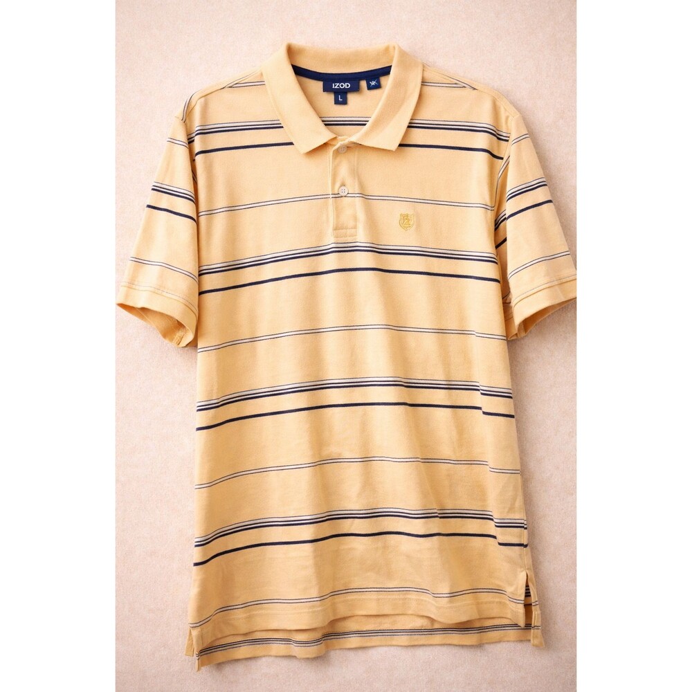 IZOD Striped Polo Yellow Cotton Preppy Golf Country Club Men's Large